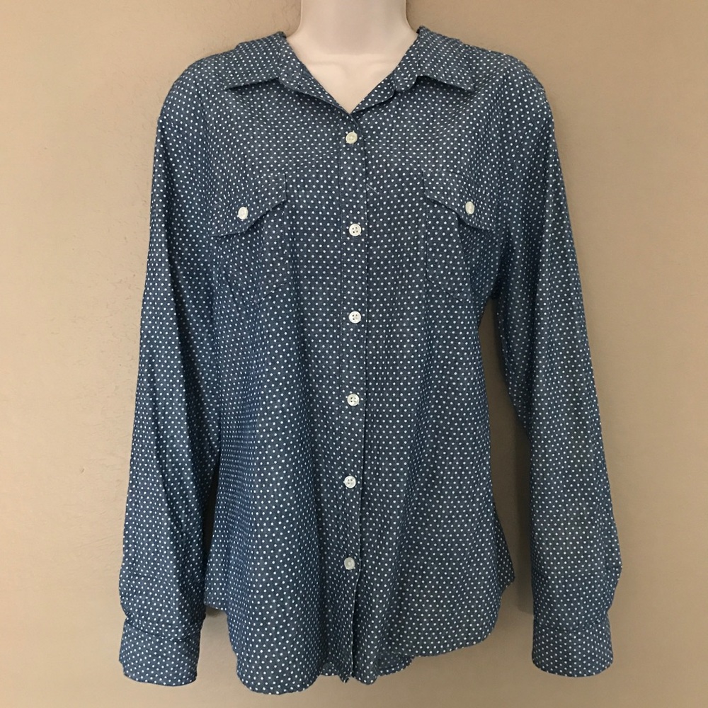 Old Navy Jean Polka Dot Button Down Long Sleeve